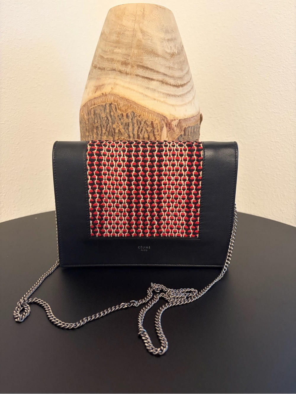 Celine Frame Evening Clutch On Chain Calfskin Black